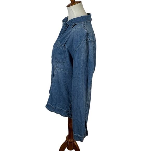 Boston Proper Stretch Denim Blue Button Down Shacket Size 14 - Picture 2 of 7